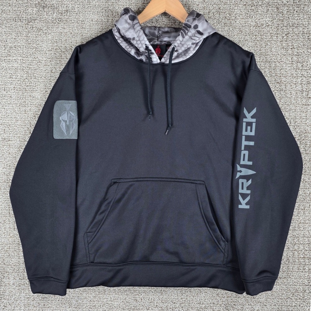 KRYPTEK Mens Black Tactical Hoodie Pullover Camo Front‎ Pocket Size Medium